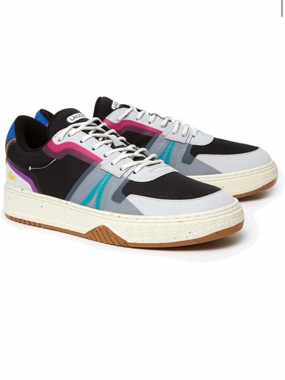 Lacoste woman’s Black Sneakers with Gray, Pink & Teal Accents